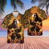 Bigfoot Guitar Hawaiian Shirt, Halloween Tropical Palm Aloha Shirt, Button Up Short Sleeves, Carved Pumpkin Costume, Family Matching Clothing