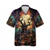 Horror Bigfoot Halloween Hawaiian Shirt For Men And Women, Mythical Creature Pattern Aloha Shirt, Spooky Forest Button-up Short Sleeves, Family Gift