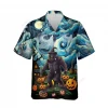 Mysterious Dragon Halloween Unisex Hawaiian Shirts, Starry Ghost Night Pattern Shirt, Wicked Pumpkin Aloha Shirt, Halloween Costume, Family Matching Shirt