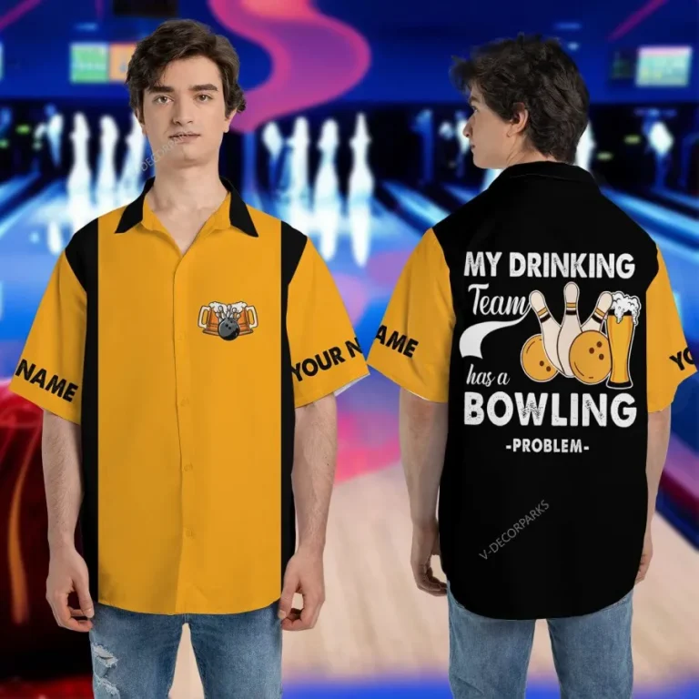 Personalized Bowling And Beer Hawaiian Shirts For Men, Custom Shirt, Bowling Casual Printed Shirt, Button Down Hawaiian Shirt, Bowling Team Shirt