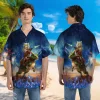 Funny Cat Riding Dinosaur Hawaiian Shirts For Men Women, Cat And Dinosaur Casual Button Down Hawaian Shirt, Summer Beach Shirt, Hawaiian Style Shirt