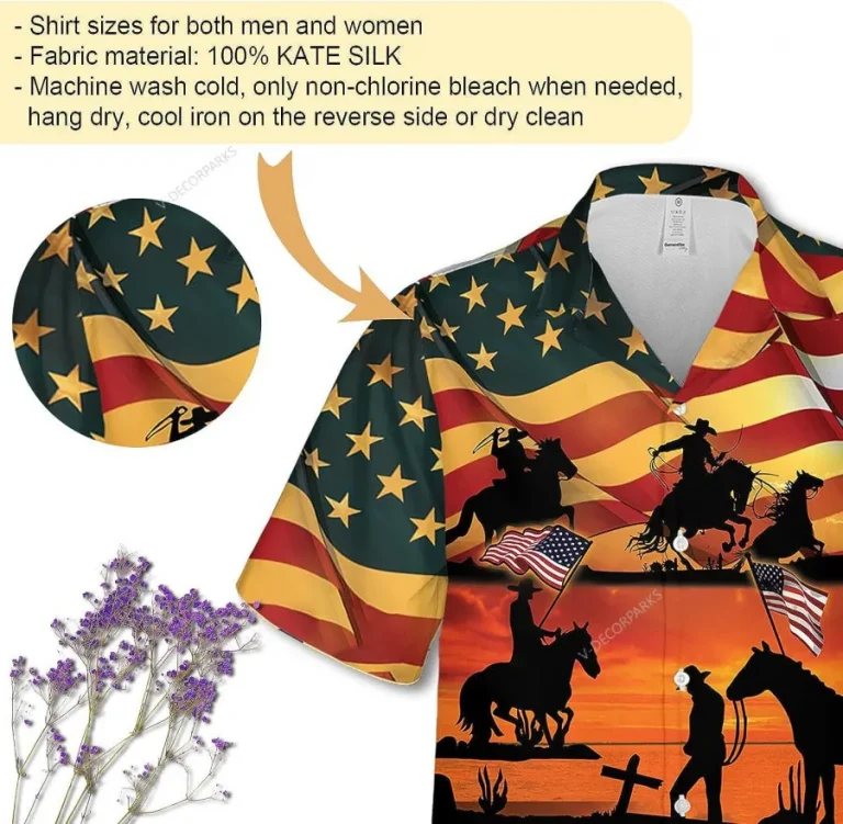 American Cowboy Hawaiian Shirts For Men, Patriot Flag Casual Button Down Summer Beach Shirt, Cowboy Aloha Shirt, Gift For Him, Western Cowboy Shirt