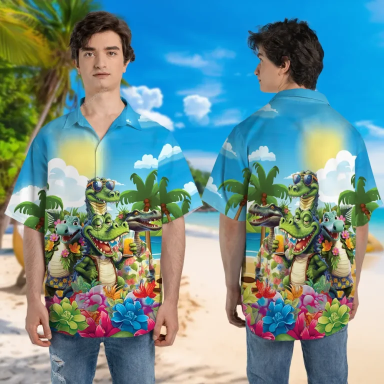 Funny Crocodile Unisex Hawaiian Shirt, Reptile 3d Printed Aloha Button Down Shirt, Summer Vibes Printed Clothing, Tropical Beach Shirts