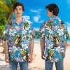 Funky Crocodile Unisex Hawaiian Shirt, Flower Silhouette Aloha Button Down Shirt, Summer Family Matching Clothing, Relaxed Fit