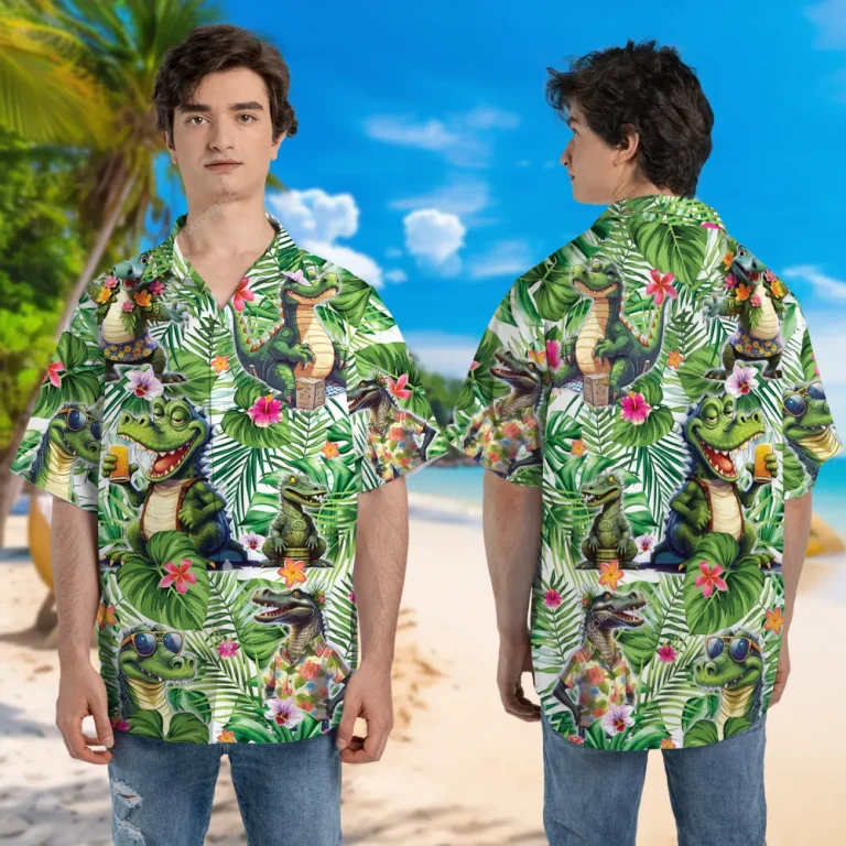 Forest Crocodile Unisex Hawaiian Shirt, Tropical Leaves Printed Shirt, Floral Lover Aloha Button Down Shirt, Animated 3d Clothing