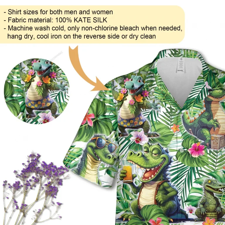Forest Crocodile Unisex Hawaiian Shirt, Tropical Leaves Printed Shirt, Floral Lover Aloha Button Down Shirt, Animated 3d Clothing
