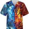 Fire Iced Dragon Hawaiian Shirts For Men, Mythical Creatures Button Down Short Sleeve Shirts, Dragon Hawaiian Aloha Shirt, Summer Men Hawaiian Shirt