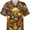 Asian Golden Dragon And The Moon Hawaiian Shirt For Men, Dragon Short Sleeve Button Down Hawaiian Shirt, Aloha Beach Shirt, Summer Shirt, Gift For Him