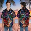 Xmas Dragon And Firework Hawaiian Shirts For Men, Christmas Night Hawaiian Casual Button Down Shirt, Christmas Gift, Dragon Aloha Shirt, Beach Shirt