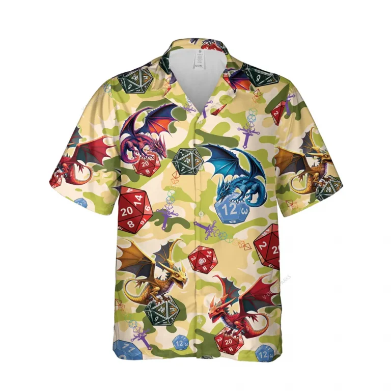 Camo Dragon Camo Hawaiian Shirts For Men Women, Flying Dinosaur Aloha Button Down Short Sleeve, Summer Beach Family Clothing, Camouflage Pattern