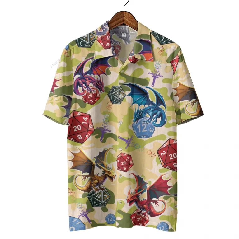 Camo Dragon Camo Hawaiian Shirts For Men Women, Flying Dinosaur Aloha Button Down Short Sleeve, Summer Beach Family Clothing, Camouflage Pattern
