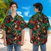 Red Dragon Fire Unisex Hawaiian Shirt, Christmas Bell Aloha Button Down Short Sleeves, Xmas Decor Patterned Shirt, Tropical Summer Beach Shirt