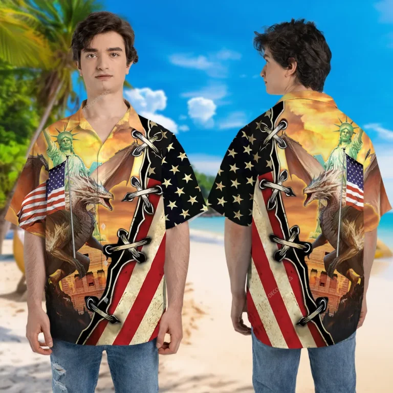 American Dragon Hawaiian Shirts For Everyone, Glorious Statue Of Liberty Unisex Aloha Button Down Short Sleeves, Man-printed Clothing