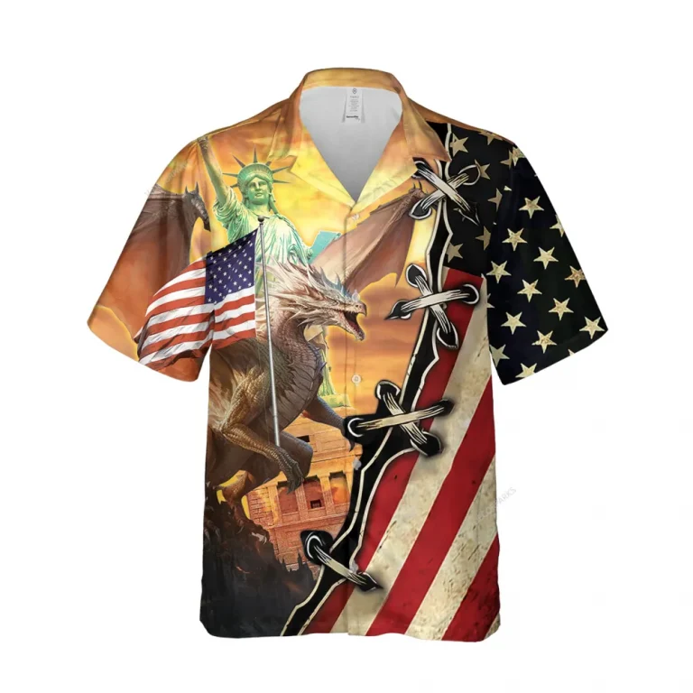 American Dragon Hawaiian Shirts For Everyone, Glorious Statue Of Liberty Unisex Aloha Button Down Short Sleeves, Man-printed Clothing