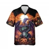 Funny Dragon Halloween Unisex Hawaiian Shirts, Pumpkin Village Pattern Shirt, Witch Aloha Shirt, Halloween Costume For Men And Women