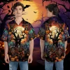 Creepy Dragons Halloween Unisex Hawaiian Shirts, Mythical Character Pattern Shirt, Witch Aloha Shirt, Halloween Costume For Men And Women