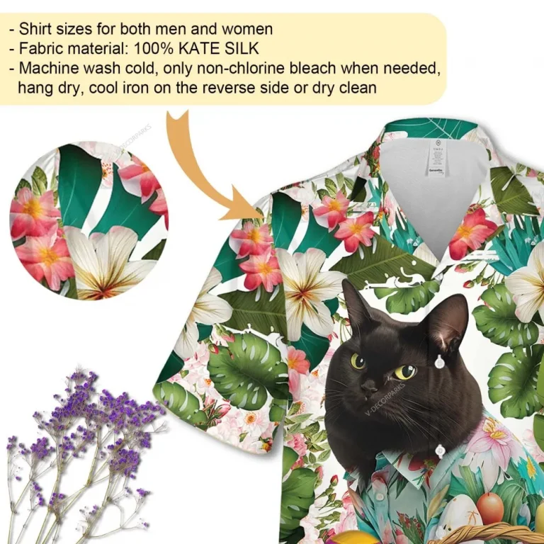 Black Easter Cat Hawaii Shirt For Everyone, Tropical Floral Forest Patterned Aloha Button Down Shirt, Nature Lover Printed Clothing