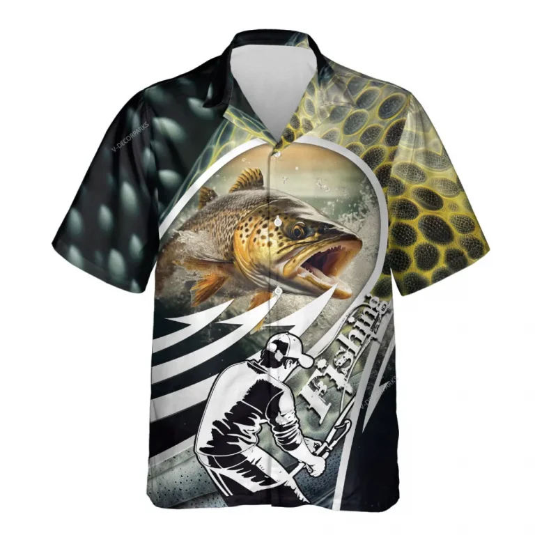 Trout Fishing Hawaiian Shirts For Men - Fisherman Mens Hawaiian Button Down Short Sleeve Shirts