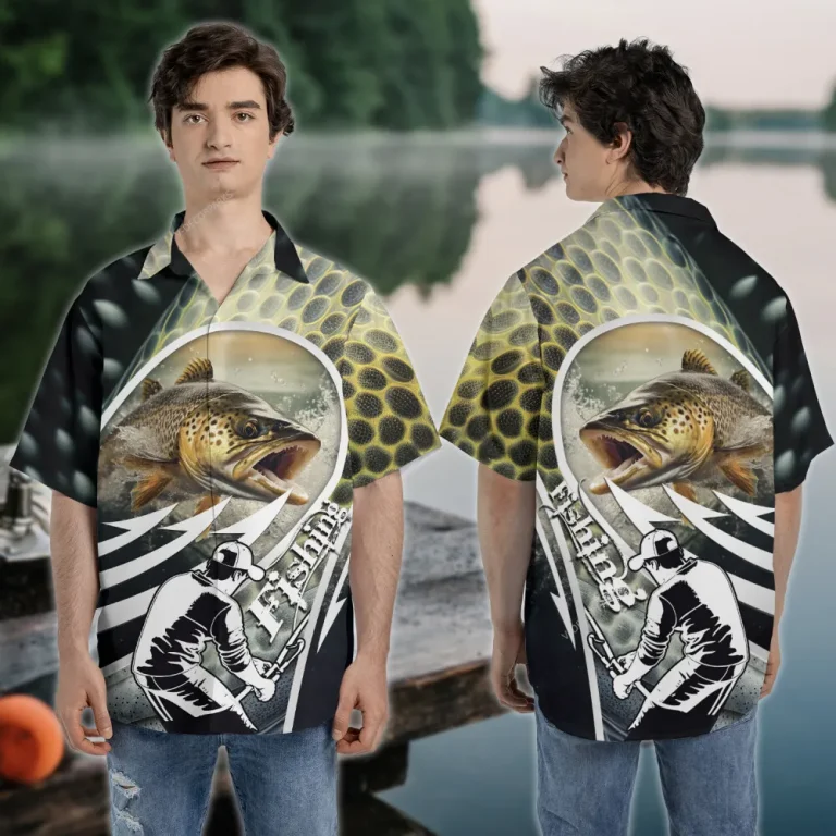 Trout Fishing Hawaiian Shirts For Men - Fisherman Mens Hawaiian Button Down Short Sleeve Shirts