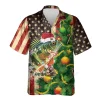 Perch Fishing Pattern Hawaiian Shirt, Summer Beach Aloha Shirt, Christmas Hat Aloha Beach Shirts, Casual Clothing, Us Flag Patterned Top