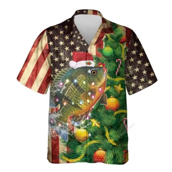 Funky Bluegill Unisex Hawaiian Shirt, Us Flag Casual Button Down Shirt, Aloha Unisex Shirt For Family, Hawaiian Shirts For Everyone, Christmas Gift