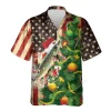 Pike Fish Pattern Hawaiian Shirt, Christmas Vibes Short Sleeve Shirt, Fish Lover Aloha Beach Shirts, Casual Clothing, Us Flag Patterned Top