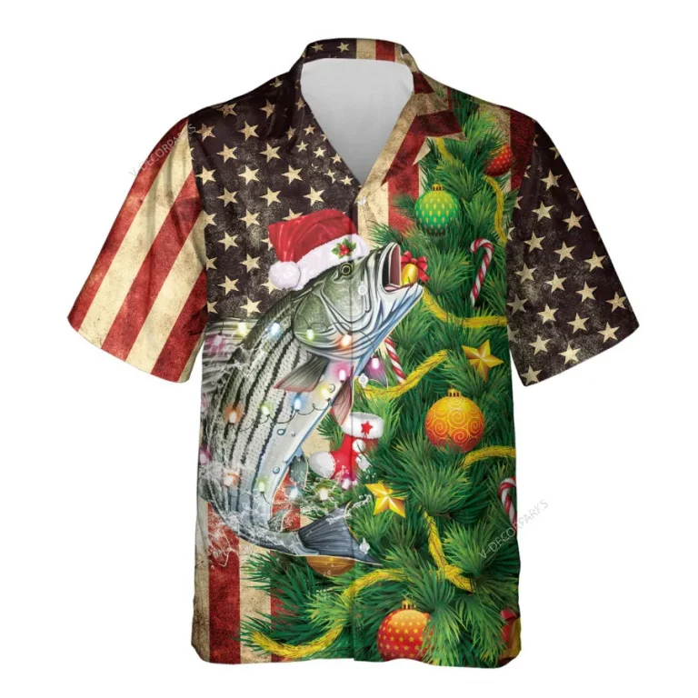 3d Bass Fish Unisex Hawaiian Shirt, Us Patriot Casual Button Down Shirt, National Flag Aloha Unisex Shirt For Family, Hawaiian Shirts For Christmas