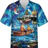 Fishing With Grandpa At Christmas Night Hawaiian Shirts, Fishing Hawaiian Style Shirt, Casual Printed Button Down Shirt, Gift For Grandpa