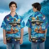 Fishing With Grandpa At Christmas Night Hawaiian Shirts, Fishing Hawaiian Style Shirt, Casual Printed Button Down Shirt, Gift For Grandpa