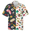 Vintage Food Icon Unisex Hawaiian Shirt, 90s Aloha Shirt, Funny Symbols Shirt, Cute Animated Shirt, Aloha Summer Gift, Beach Party Gifts