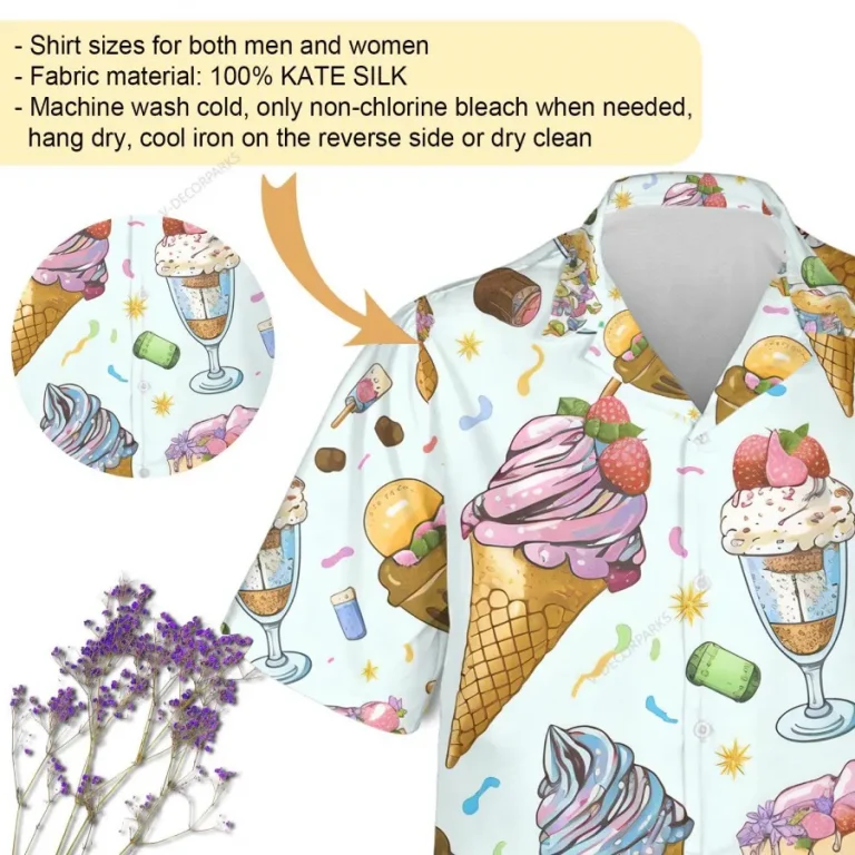 Sweet Ice Cream Unisex Hawaiian Shirts, Food Printed Men's Aloha Shirt, Ice Cream Corn, Confetti Pattern Clothing, Summer Beach Shirt