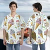 Sweet Ice Cream Unisex Hawaiian Shirts, Food Printed Men's Aloha Shirt, Ice Cream Corn, Confetti Pattern Clothing, Summer Beach Shirt