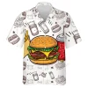 Traditional Fast Food Unisex Hawaiian Shirt, Hamburger 3d Printed Aloha Button Down Shirt, Funny Food Icon Summer Beach Shirt, Casual Wear