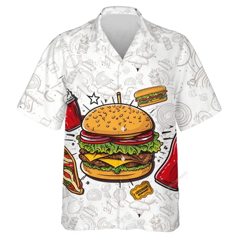 Fast Food Unisex Aloha Shirt, Cheeseburger 3d Printed Aloha Button Down Shirt, Funny Summer Beach Shirt, Casual Wear, Festive Clothing