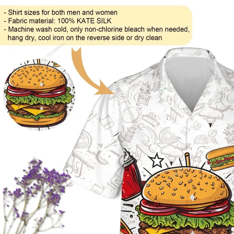 Fast Food Unisex Aloha Shirt, Cheeseburger 3d Printed Aloha Button Down Shirt, Funny Summer Beach Shirt, Casual Wear, Festive Clothing