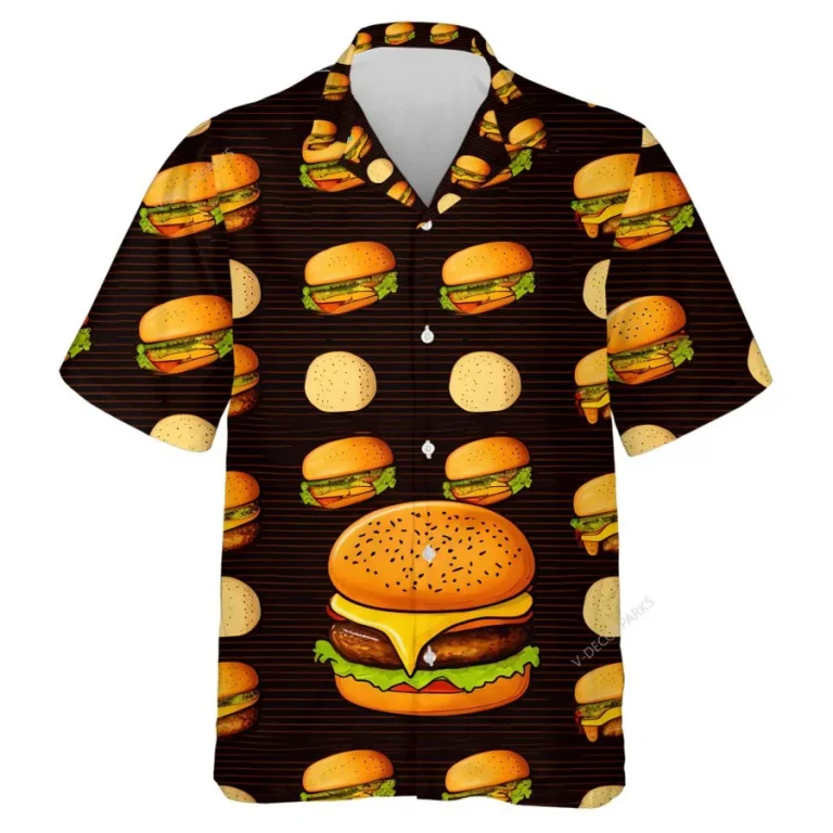 Cheesy Hamburger Hawaiian Shirts For Men And Women, Potato Chips Printed Unisex Aloha Short Sleeves, Summer Beach Shirts, Food Lover Gift