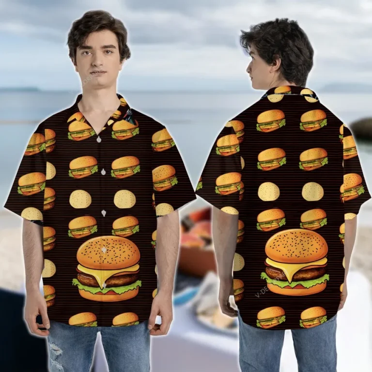 Cheesy Hamburger Hawaiian Shirts For Men And Women, Potato Chips Printed Unisex Aloha Short Sleeves, Summer Beach Shirts, Food Lover Gift