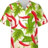 V-decorparks Chili Hawaiian Shirt For Men, Tropical Leaves Pattern Casual Button Down Unisex Luau Shirt, Hawaiian Shirt Short Sleeve For Men Women