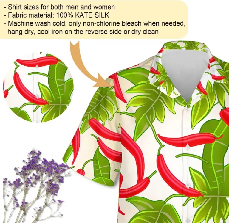 V-decorparks Chili Hawaiian Shirt For Men, Tropical Leaves Pattern Casual Button Down Unisex Luau Shirt, Hawaiian Shirt Short Sleeve For Men Women