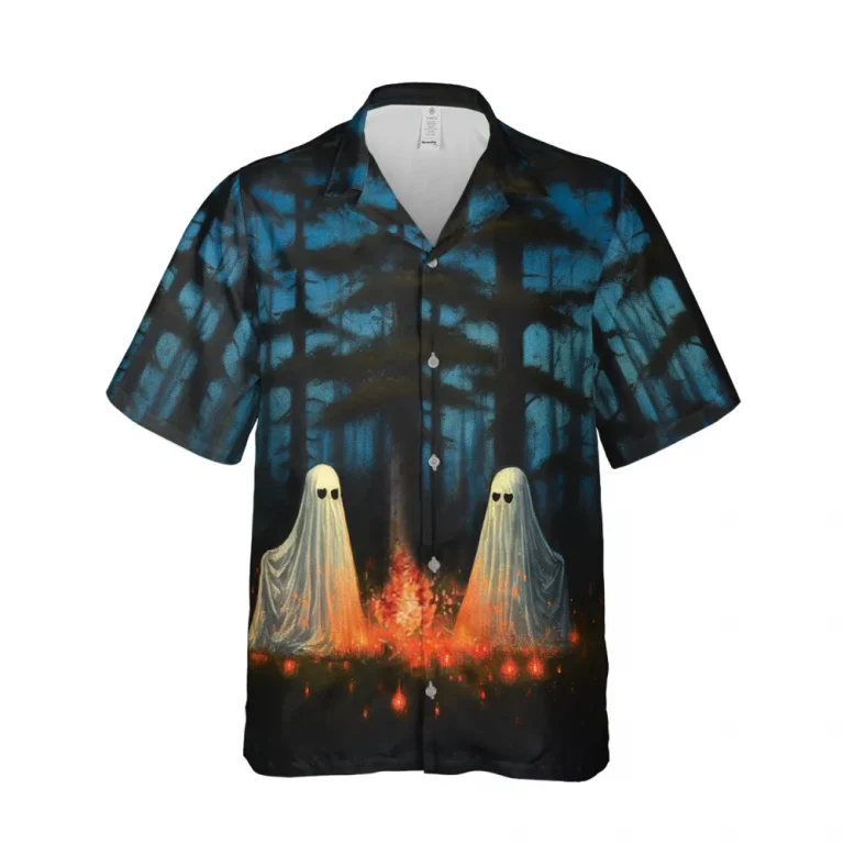 Funny Halloween Ghosts In Wood Hawaiian Shirt For Men Women, Halloween Short Sleeve Beach Shirt, Button Down Shirt, Halloween Shirt