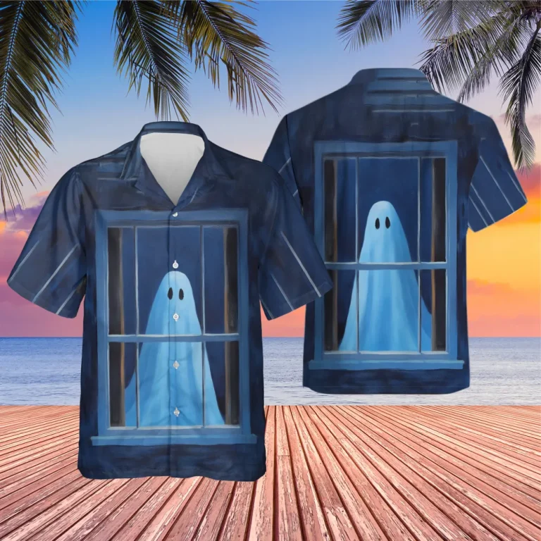 Spooky Ghost In Window Hawaiian Shirt For Men And Women, Halloween Ghost Shirt, Funny Halloween Short Sleeve Shirt, Button Down Shirt, Halloween Gift