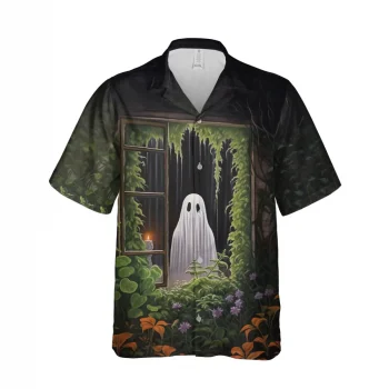 Halloween Ghost In The Window Hawaiian Shirt, Halloween Aloha Shirt, Ghost Hawaiian Shirt, Halloween Button Down Shirt For Men Women