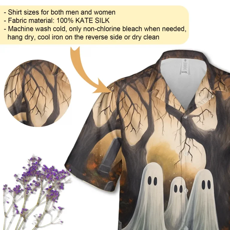 Cemetery And Ghosts Hawaiian Shirt For Men Women, Halloween Ghost Shirt, Halloween Button Down Shirt, Vintage Short Sleeve Shirt, Halloween Gift