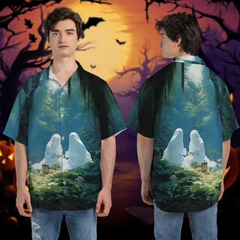 Ghosts Picnic Hawaiian Shirt For Men And Women, Ghost Halloween Shirt, Hawaiian Casual Button Down Shirt, Halloween Short Sleeve Shirt