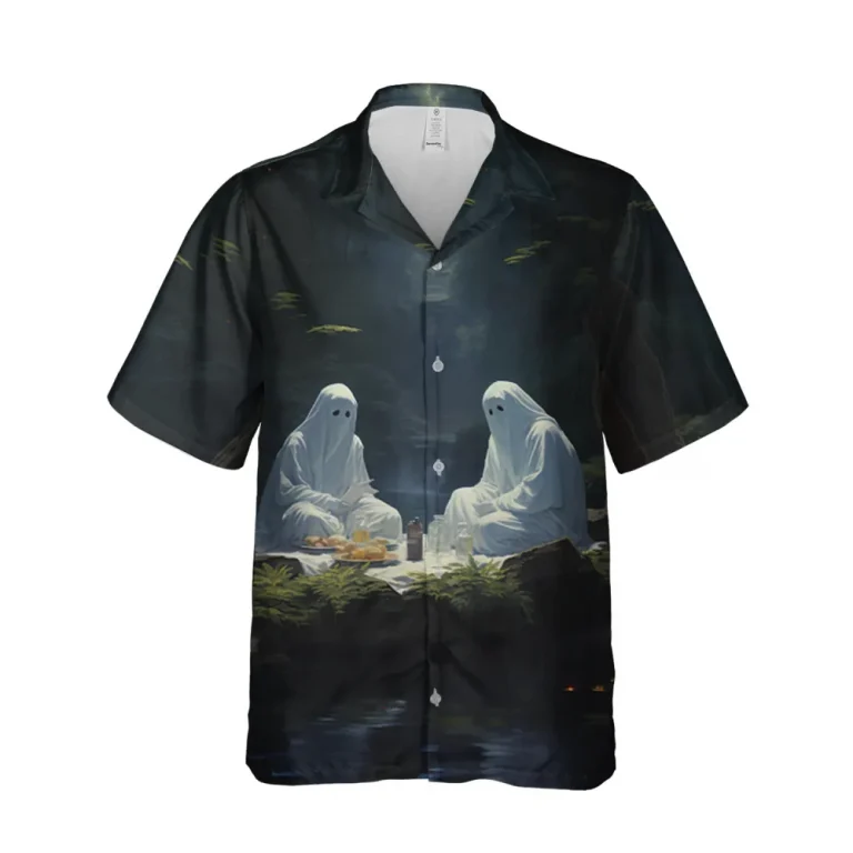 Ghosts Having Picnic Hawaiian Shirt Short Sleeve For Men Women, Ghost Button Down Shirt, Halloween Shirt, Halloween Hawaiian Shirt