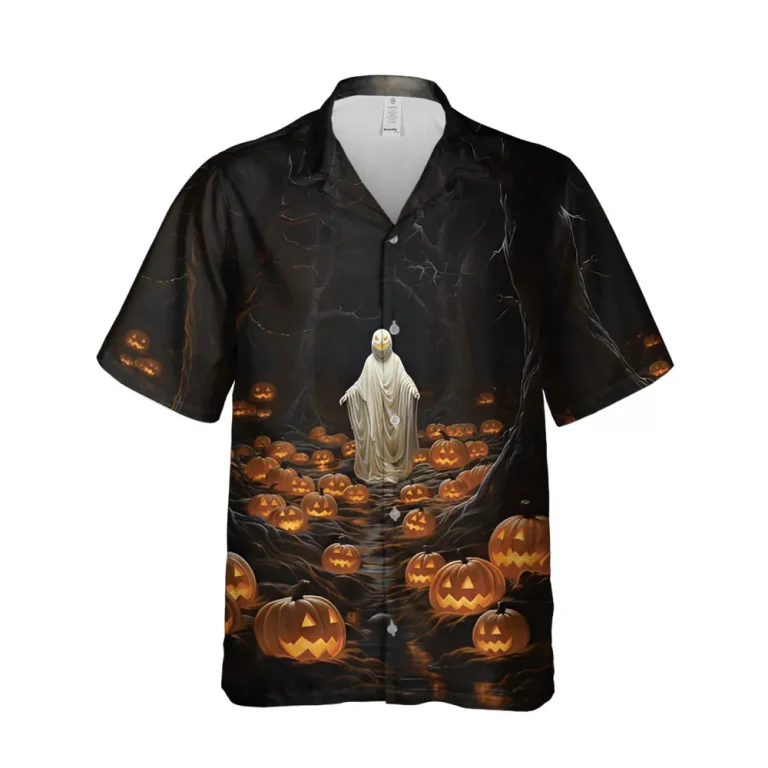 Halloween Horror Night Ghost And Pumpkin Hawaiian Shirt For Men Women, Halloween Shirt, Halloween Button Down Shirt, Casual Beach Shirt