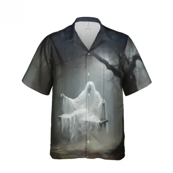 Horror Ghost On Swing Hawaiian Shirt For Men And Women, Halloween Horror Shirt, Ghost Shirt, Vintage Button Down Shirt For Halloween