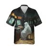 Ghost And Arcade Machine Vintage Hawaiian Shirt For Men, Halloween Shirt, Halloween Ghost Shirt, Summer Beach Shirt, Casual Button Down Hawaiian Shirt