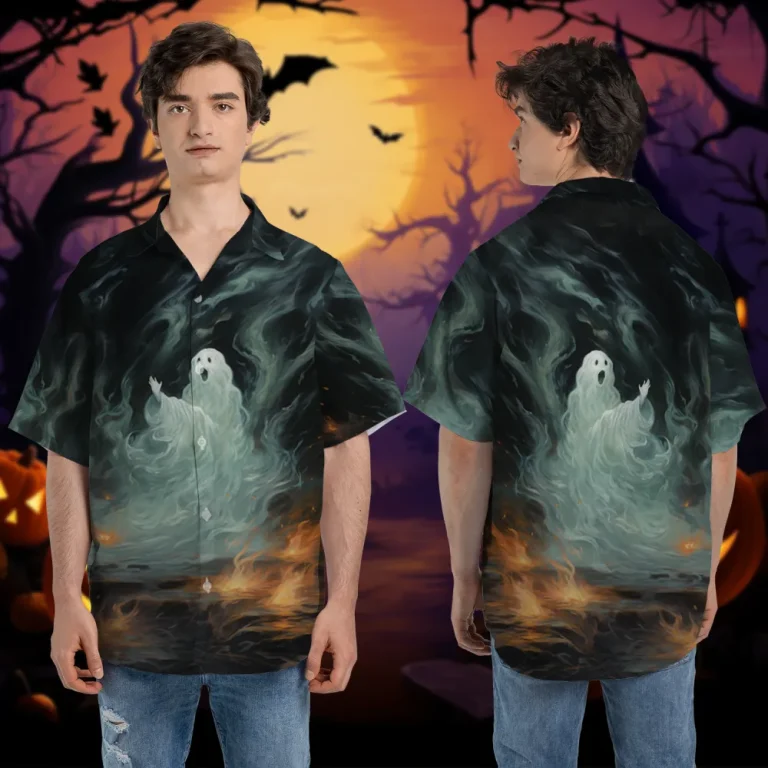 Halloween Ghost Hawaiian Shirt For Men And Women, Ghost Aloha Shirt, Casual Button Down Hawaiian Shirt, Halloween Shirt, Halooween Gift