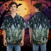 Ghost In The Forest Button Down Hawaiian Shirt, Ghost Halloween Shirt, Halloween Casual Printed Shirt, Short Sleeve Aloha Shirt, Gift For Halloween